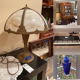 MaxSold Auction: This online auction features a curio cabinet, end tables, vintage cabinet with mirror, antique secretary, office chair, antique turntable, Tiffany style lamp, Royal Doulton, wall art, power washer, chainsaw, yard tools and much more!