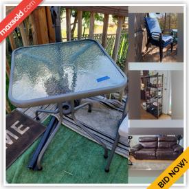 MaxSold Auction: This online auction features items such as Air Compressor, Patio Set, Wicker Table, Chairs, Canopy Umbrella, Curlers, Blow Dryers, Silver Plate, Glass Serving ware, Wood Shelf, Leather Recliner Sofa, Exercise Machine, Wall Clock, Nesting Tables, HP Officejet Printer and much more!