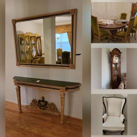 MaxSold Auction: This online auction features a hall table, Ethan Allen dresser & armoire, china hutch, dining table with leaf, mirror, lamps, chandelier, wall decor, electric grill, sporting goods, Christmas decor, exercise bike, yards tools and much more!