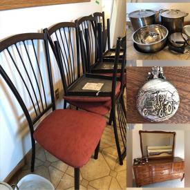 MaxSold Auction: This online auction features furniture such as end tables, recliner sofa, TV unit, dressers, wardrobes and dining chairs, lamps, home decor, kitchenware, sewing machines, record albums, office supplies, power tools and much more!