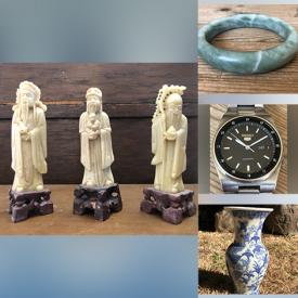MaxSold Auction: This online auction features Camera Clocks, Wood African Statues, Art glass, Cherry glass collection, Antique Framed Photo, Chinese Plates, Vinyl Records, Lamps, Vintage Brunswick Phonograph and much more!