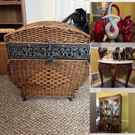 MaxSold Auction: This online auction features a dresser, dining room set, elephant table, nightstand, entertainment cabinet, glassware, Princess House dishes, sewing machine, fireplace equipment, garden sculptures and much more!