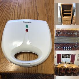 MaxSold Auction: This online auction features small kitchen appliances, milk glass punch bowl, oak dining table & chairs, space heater, accordion, costume jewelry, rolling kitchen cart, sleeping bags, bicycles and much more!