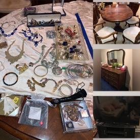 MaxSold Auction: This online auction features Polaris grandfather clock, Sanyo 55” TV, floor lamps, furniture such as sofas, stereo console, china cabinet, dining table with chairs, marble top buffet and nightstands, glassware, costume jewelry, small kitchen appliances, DVDs, LPs, and much more!