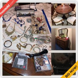 MaxSold Auction: This online auction features Polaris grandfather clock, Sanyo 55” TV, floor lamps, furniture such as sofas, stereo console, china cabinet, dining table with chairs, marble top buffet and nightstands, glassware, costume jewelry, small kitchen appliances, DVDs, LPs, and much more!