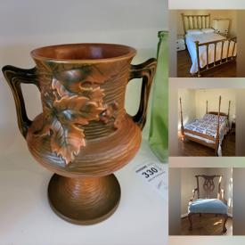 MaxSold Auction: This online auction features Roseville vase, steins, Toby jug, vintage dolls, pewter plates, vintage books, a wooden desk, area rugs, antique brass bed, toys, milk glass, board games, puzzles, 4-poster bed, and much more!