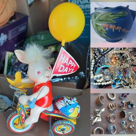 MaxSold Auction: This online auction features an electrical hanging lamp, collectible lighthouse, Roseville pottery, toaster, cook stove kit, beverage pitcher, vintage spoon set, fishing items, tools and much more!