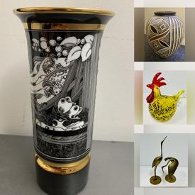 MaxSold Auction: This online auction features MCM floor vase, limited edition Inuit print, Endre Szasz Porcelain, nesting dolls, vintage Rudy Renzius pewter plate, teacup/saucer sets, collectors plates, hurricane table lamps, Toby jug, glass art, antique Imari plate, Frankoma pottery, depression glass, vintage oil lamp and much more!