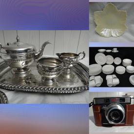 MaxSold Auction: This online auction features vintage Belleek dishes, vintage egg cup, ceramic and resin figurine, glassware, silverware, pottery, amber glassware, cream and sugar, corning ware, Pyrex ware, baking ware, Johnson brothers dishes, lamps, wool blankets, chess set, tables and chair, mirror, bar stools, highboy dresser, nightstands, signed original artwork, games, books, various artists albums, CDs, DVDs, men\'s jacket, snowboard, skis & poles, computer accessories, hockey skates, women\'s roller blades, Makita drill, toboggan, exercise machine, camera and accessories and much more!