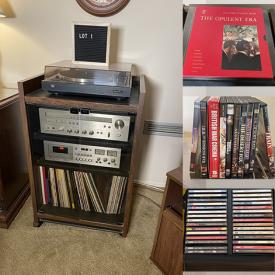 MaxSold Auction: This online auction features stereo system, classical and movie soundtrack vinyl LPs, historical and epic film DVDs, VHS, audio cassettes and much more!