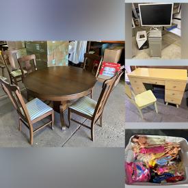 MaxSold Auction: This online auction features chairs, dining table , end table, sewing machine, desk, dresser, night table, storage cabinet, buffet, glassware, Corelle by corning plates, dishes, lamps, dolls, tea cups, tools, Jogi Yoga items and much more. 	