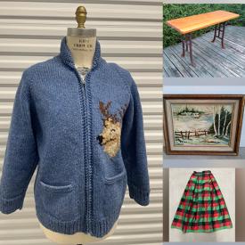 MaxSold Auction: This online auction features items such as Console Table, Luncheon Set, Black couch, lift chair, Mixing Bowl, Wood Duck, Oil Painting, Antique Grinder, Retail Clothing Rack, rug, MCM wall clock and much more!