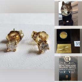 MaxSold Auction: This online auction features gold jewelry, gemstone earrings, Royal Doulton figurines, vintage wooden horse, Royal Doulton Flambe vases, coins, Satsuma vase, teacup/saucer sets, jade bangles, electric fireplace, meditating monks figures, banknotes, stamps, sports action figures, nutcrackers and much more!