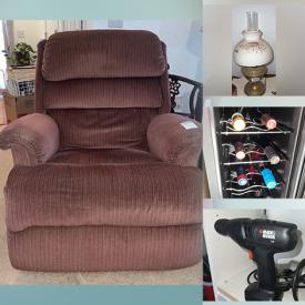 MaxSold Auction: This online auction features Recliner, Lamp, Coffee Table, Curio Cabinet, Chairs, Bookcase, Boom Boxes, Buffet Hutch, Dresser mirror, Kitchen Island, Glasses, Wine Cooler, Trampoline, Power tools, Portable Projection Screen, Fireplace tools, Typewriter and much more!