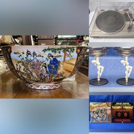 MaxSold Auction: This online auction features sterling silver jewelry, framed & signed artwork, signed oil on board painting, signed hand-painted vases, silver plated flatware, mantle clock, antique brass items, Paragon-Shelley-Hammersley chinaware,  vinyl records, turntable, speakers, gemstone pendants and much more.