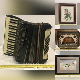 MaxSold Auction: This online auction includes vintage porcelain, original paintings, fine china, marble coffee table, hardwood side table, brass kitchenware, vintage Hohner accordion, Evette clarinet, Midway flute, glassware, LP records, and much more!