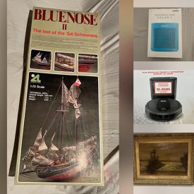 MaxSold Auction: This online auction features wooden ship model kits, wigs, wooden cabinet, wooden cradle, wooden sculpture, model trains, wake-up lamp, large bean bag chairs, microscope, printer, Christmas village, stained glass lamp, Bergere-style chairs, shoes & boots, snowshoes and much more!