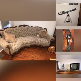 MaxSold Auction: This online auction features furniture such as an armoire, bedframes, china cabinet, curio cabinet, arch cabinet, recliner, sofa, file cabinets, dressers, tables and others, kitchenware, small kitchen appliances, Paragon china, Mikasa, cassettes, weather station, Capodimonte and other figurines, schooner, toys, Christmas decor, lamps, wall art, telescope, microscope, sewing machine, TV, posters, tools, wheelbarrow and much more!