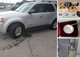 MaxSold Auction: This online auction features Winter Suv Ford Escape, sewing supplies, coins, stamp, magazines, yarn, lamps cookie jar, Christmas items, tv, marble coffee table, fridge, computer parts, cast iron skillets, kitchen items, bakeware, records, snow blower and much more.