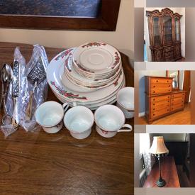 MaxSold Auction: This online auction features various items such as Table, Vases, Desk, Vintage Kodak Camera, Clock, Figurines, a Princess House Crystal Lamp, Jars, nutcrackers, Depression Glass, Marble Stand, Owl Figurine, Art, Curio Cabinet, Easel, Sofa, Buffet Server, Stemware, Punch Bowl, Sideboard, Wall Sconces, Planters, Cedar Chest and much more.