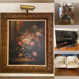 MaxSold Auction: This online auction features signed paintings, Hammond organ, 50” Vizio TV,  Limoges china, furniture such as antique writing desk, MCM dresser, vinyl club chairs, dining table, sofa and end tables, lamps, art glass, small kitchen appliances, pottery and much more!