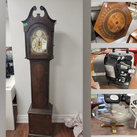 MaxSold Auction: This online auction features furniture such as tables, chairs, filing cabinets, bed frame, desk, bar cabinet module, table, work table, trunk, leather ottoman, office chairs, Teknion chairs, Norwalk sofa and others, clothing, shoes, bedding, print, wool rugs, grandfather clock, projector, mirror, lamps, bicycle, barware, tools, TV and much more!