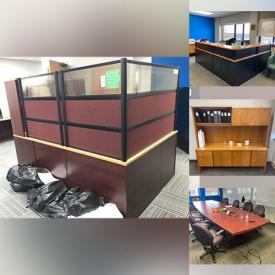 MaxSold Auction: This online auction features furniture such as an L-shaped concierge desk, office desks, cubicles, dividers, credenzas, boardroom table, office chairs, file cabinets, armchairs, bookshelves, utility table and others, mats, racks, corkboards, doors, blinds, tower fans, air purifiers, file organizers, phones, printers, Sentry safe, kitchenware, cleaning supplies and much more!