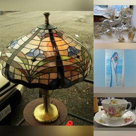 MaxSold Auction: This online auction features stained glass lamp, framed wall art, art glass, vintage Lladro figurine, teacup/saucer sets, Arts & Crafts Gothic ceiling lamp, wood carvings, Quebec Wood lamp, Fat Lava vases, carved duck decoys, Roseville pottery, antique cast-iron toys, and much more!
