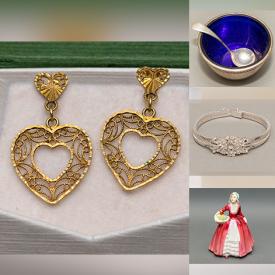 MaxSold Auction: This online auction features signed paintings, 14k gold jewelry, 925 silver rings, Murano glass, costume brooches, Royal Doulton, Limoges, furniture such as MCM teak media cabinets, demilune table, chairs, tools and much more!