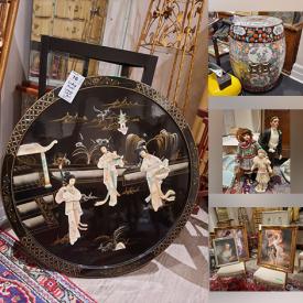 MaxSold Auction: This online auction features furniture such as a curio cabinet, Asian table, chairs and others, chinoiserie plant stand, wall art, display cases, Madame Angelo fascinator, figurines, dolls, microwave, silverware, porcelain masks, clocks, Lladro, Christmas decor, accordion, steamer and much more!