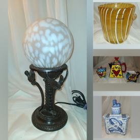 MaxSold Auction: This online auction features framed oil paintings, art glass, Britto art teapot set, mirrors, jadeite, Chinese tabletop folding screen, Roseville pottery, NIB Funko Pops, Lego kits, antique butter presses and much more!