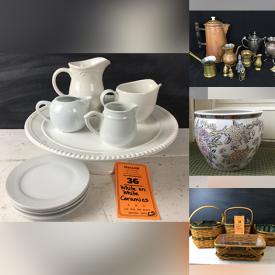 MaxSold Auction: This online auction features oil paintings, Longaberger baskets, folk art dolls, vintage kitchen tools, Chantal pie plates, small kitchen appliances, teacup/saucer sets, bakeware, vintage tins, jewelry findings, sewing supplies, art supplies, vintage plate collection, depression glass, vintage jewelry, watches, vinyl records, Russel Wright china, wicker chairs and much more!