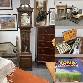 MaxSold Auction: This online auction features Howard Miller grandfather clock, wedding cress, Bentwood rocker, vintage sewing machine, table linens, pop culture collectibles, pneumatic tools, comics, fabric, Asian porcelain dolls and much more!