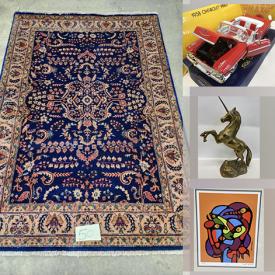 MaxSold Auction: This online auction features vintage Persian rugs, vintage bronze collectibles, die-cast vehicles, acoustic guitar, heirloom clock, ukelele, vintage copper cantina, Inuit artwork, Jacuzzi sauna tub, winter tires and much more!