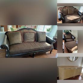 MaxSold Auction: This online auction features Raymour & Flanigan couch, loveseat, lounger, ottoman, and Modern Laquer-look buffet credenza.