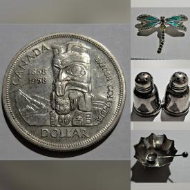 MaxSold Auction: This online auction features signed silver bracelet, coins, sterling silver salt and pepper, semi-precious stone jewelry, vintage cameo earrings, sterling silver chain and much more.