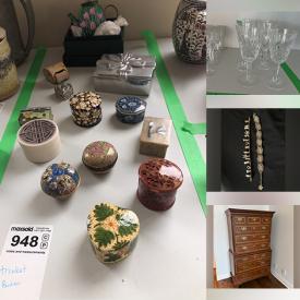 MaxSold Auction: This online auction features silver plate, Royal Doulton, Swarovski, silver jewelry, furniture such as Crate and Barrel bistro table with chairs, Henredon dressers and much more!