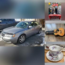 MaxSold Auction: This online auction features 2008 Hyundai Sonata, acoustic guitars, Wedgwood, furniture such as antique cabinet, vintage dining table, dining chairs, and Sklar Peppler sofa, snow blowers, Noma solar panel, home decor, vintage glassware, area rugs, ceramics, LG 3D Blu-ray player, power tools and much more!