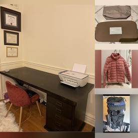 MaxSold Auction: This online auction features walnut desk, novels, puzzle, DVDs, jacket, ice packs, pets lot, chalice, camera, backpack, chairs and much more.