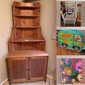 MaxSold Auction: This online auction features original paintings, exercise equipment, furniture such as cabinets, rocking chairs, and desk hutch, camping gear, home decor, small appliances, Wii accessories, crafting kits, light fixtures and much more!