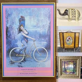 MaxSold Auction: This online auction features a 1958 Marilyn Monroe As Lillian Russell lithograph and other wall art, vintage Moorcroft, Snow-Lite lowboy cooler, Italian ashtray, vintage Skyway luggage, Pyrex, Royal Doulton, Limoges, vintage sewing box, lamps, glassware, ashtrays, vintage Looney Tunes, vintage Blue Mountain, Art Deco serving ware, Dyson, magazines, clothing, vinyl albums, Denby pottery, Murano glass, brassware, sports cards, bracelet and much more!