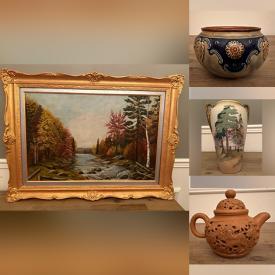 MaxSold Auction: This online auction features framed oil paintings, antique etching, Royal Doulton bowl & figurines, vintage postcards, Chinese teapot, Chinese cloisonne vases, antique candelabras, antique banjo clock and much more!