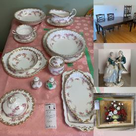 MaxSold Auction: This online auction features framed original art, Royal Albert fine china, collectible porcelain dolls, furniture such as dining tables and chairs, bar chairs, display cabinet and Broyhill hutch, grandfather clock, collector plates and much more!