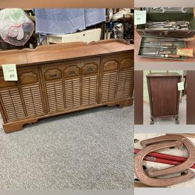 MaxSold Auction: This online auction features music sheet cabinet, vintage mirror, table, MCM lights, old stereo, Limoges tea cups and saucer, glassware, vintage kitchen tools, vintage tool box, CDs, floor sweeper, toddler antique bed, baskets, Asian doll figurine and much more.