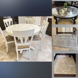 MaxSold Auction: This online auction features a Bermex kitchen table, chairs, Ashley Furniture coffee table, Seven Seas dresser, bookshelves, Restoration Hardware wool rug and more!