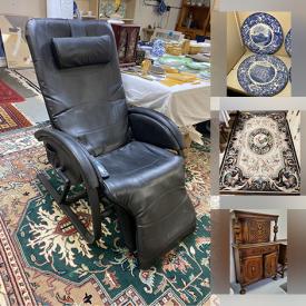 MaxSold Auction: This online auction features heated massage chair, Transferware, Portuguese dinnerware, stamp collection, postcards, antique chairs, original framed art, desk, curio cabinet, area rugs, costume jewelry, pottery, art glass, vinyl records, antique stock certificates and much more!