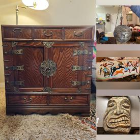 MaxSold Auction: This online auction features sports apparel, floor lamps, antique sacristy lamp, Bernard Laurie original ink artwork, area rug, Kuwaiti chest, TVs, vintage temple horse, Korean groom’s box, international pottery, scholar\'s desk, washer, antique kitchen tools and much more!