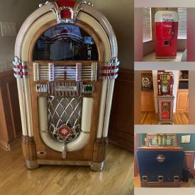 MaxSold Auction: This online auction features Jukebox Coke Machine, 5 cent model slot machine, huge collection of dolls and more.