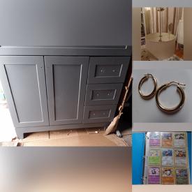 MaxSold Auction: This online auction features gray bathroom vanity, marble top vanity, gold faucet, Restoration Hardware barrel light fixture, vanity lights, rugs, Pokemon cards, door knocker, teacups, kids books, Dash mini waffle maker, cabinet pulls, kids kayak, Akaso camera and much more!