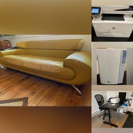 MaxSold Auction: This online auction features a midcentury leather couch, Ikea Bekant corner desk, office chairs, Nanoxi air purifier, color laserjet, Eureka vacuum, office supplies, color print, filing cabinet, keyboard and much more!